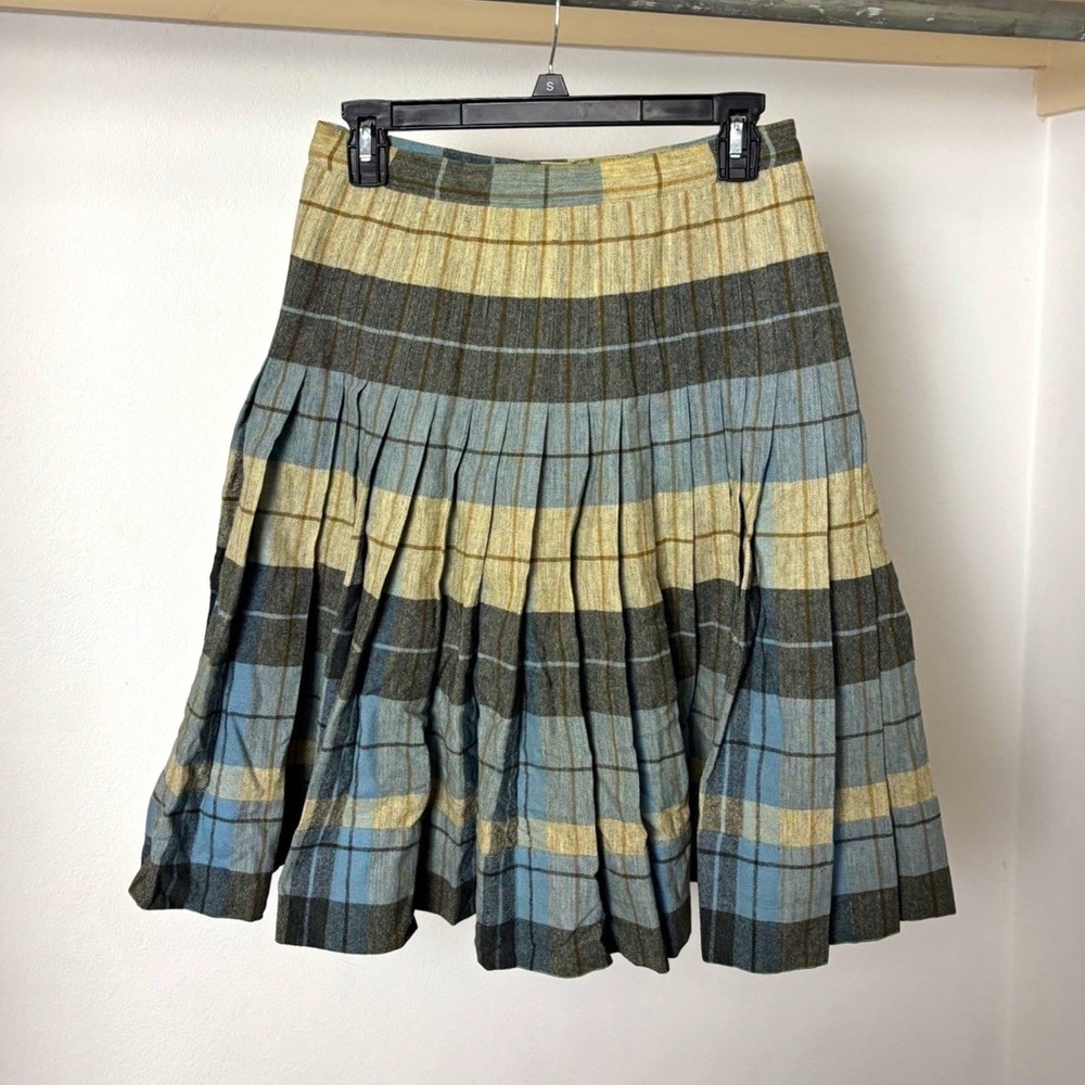 Pendleton Womens Blue Gray Plaid Pleated Wool Tweed Skirt 1950s Reversible Short